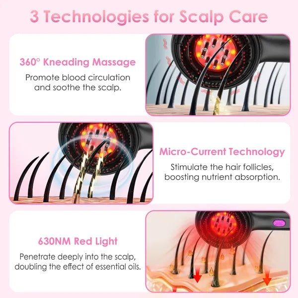 3 In 1 Red Light Scalp Massager Brush Cordless Hair Oil Applicator